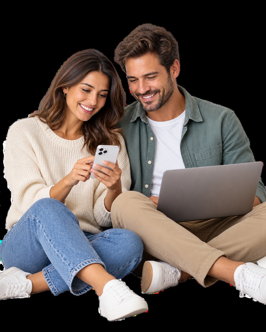Couple using Smartie on a phone and laptop